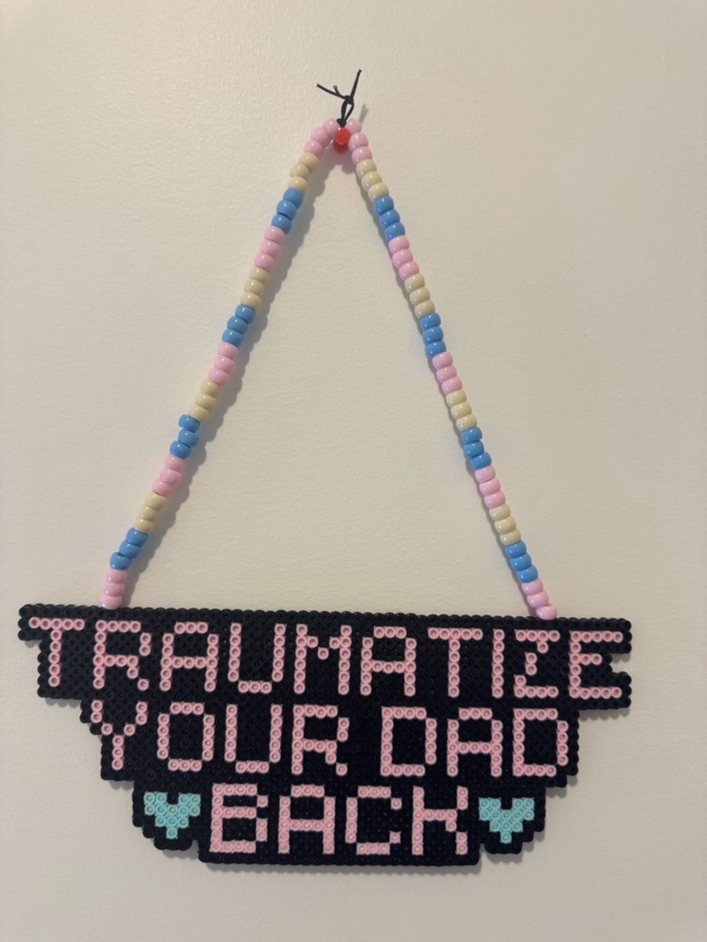 Perler Bead Necklace "Traumatize Your Dad Back" - Pink, Black, Blue Rave